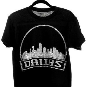 High Quality Dallas City Rhinestone Bling Bling Short Sleeve T-shirt